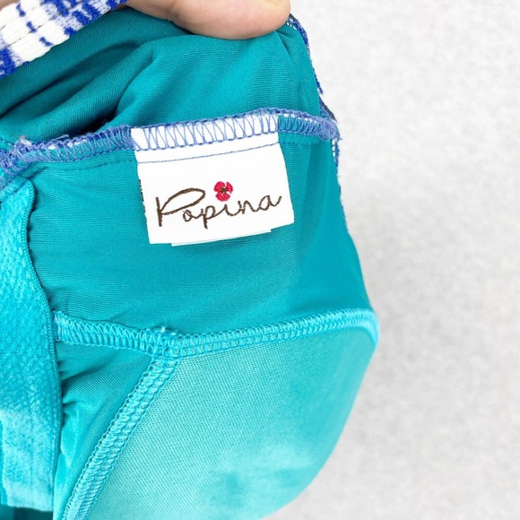 Popina Sadie One Piece Swimsuit Size Large Blue Danube Retro Stripe Blue Tank - Picture 7 of 11